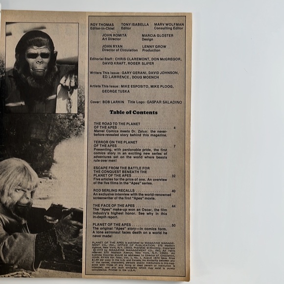 PLANET OF THE APES #1 1974 MARVEL MAGAZINE CURTIS COMICS UC - Picture 3 of 7